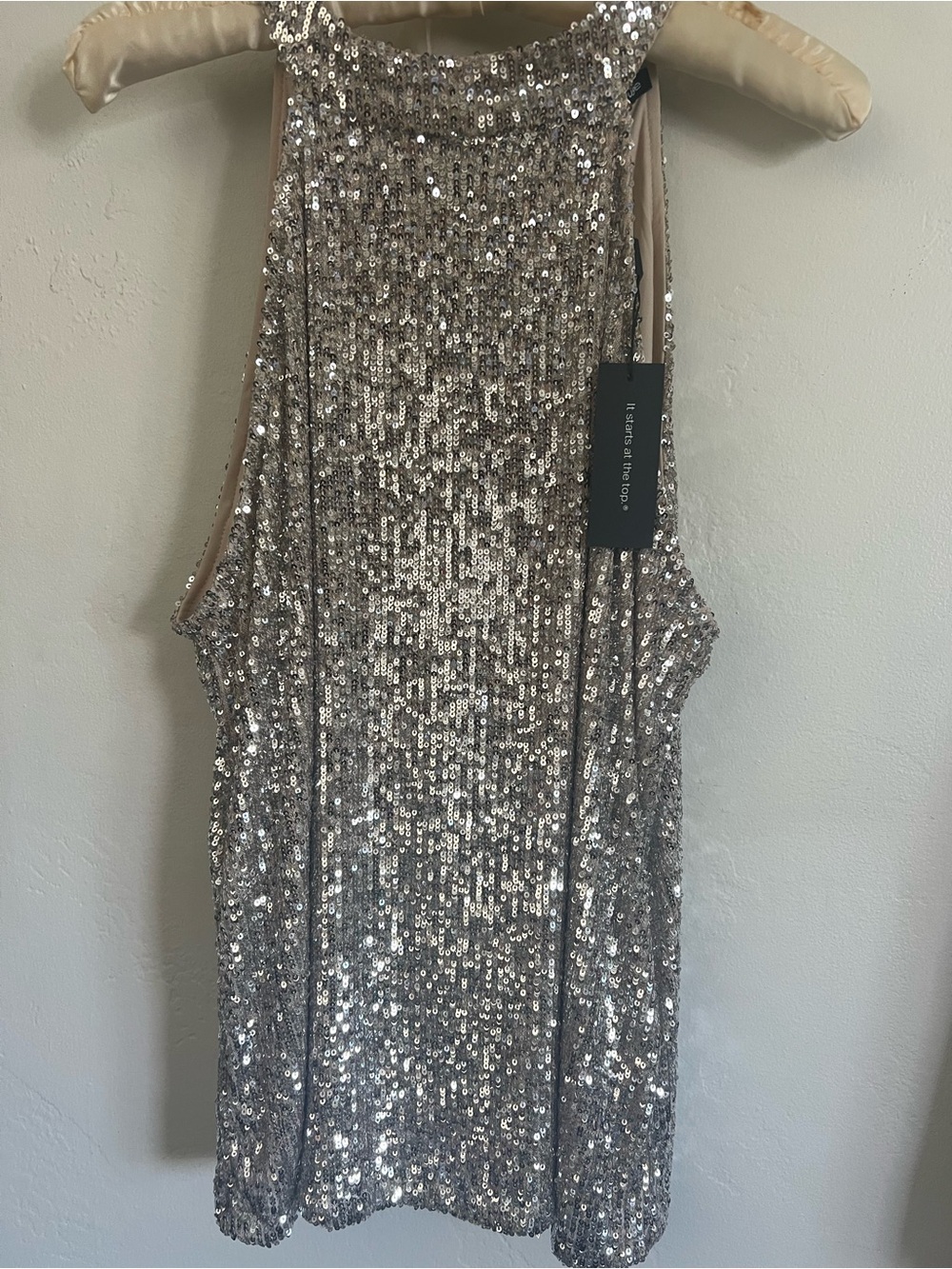 Sequin High-Neck Sleeveless Party top Silver